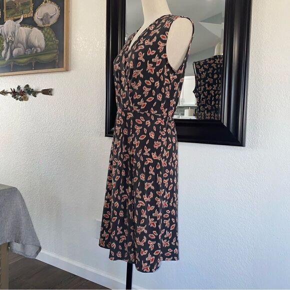 Banana Republic Womens Printed Stretch V-Neck Sleeveless Wrap Dress Black Small - Picture 6 of 14